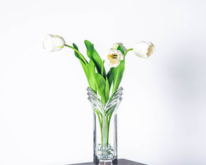 Ivory Tulips in Crystal Vase